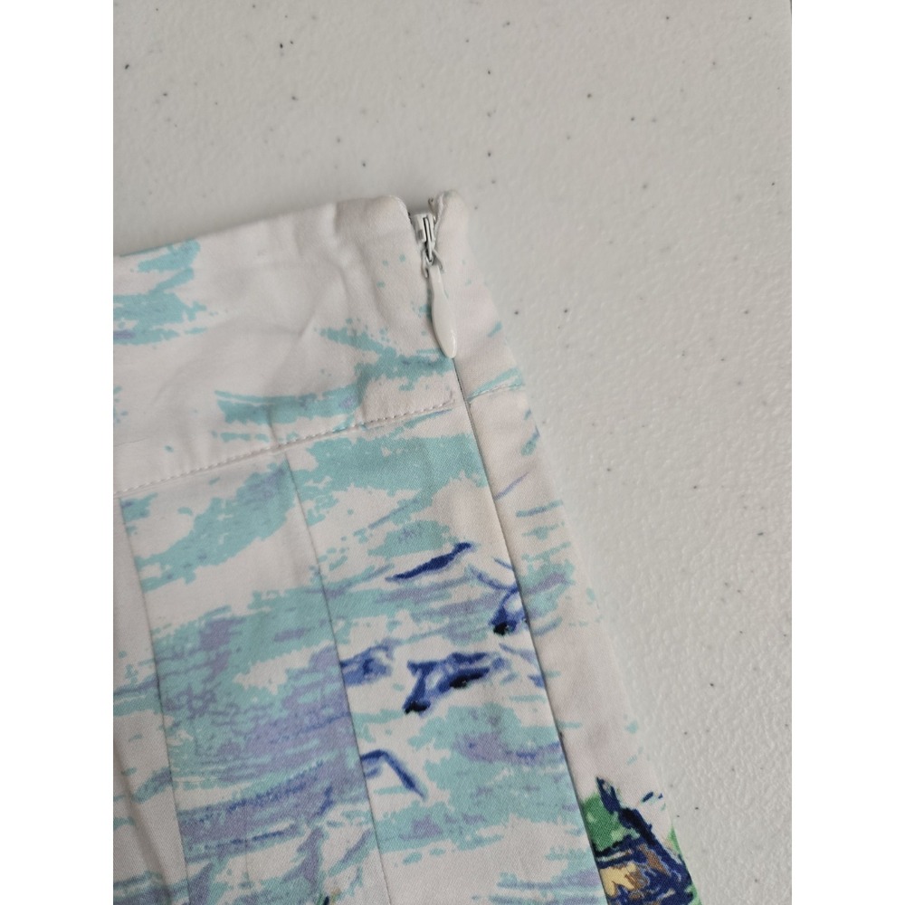 Talbots Women's 6 Blue Green Watercolor Venice Boats City A-Line Pleated Skirt - Picture 5 of 12